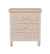 Pink Bone Inlay 3 Drawer Bedside Geometric 1